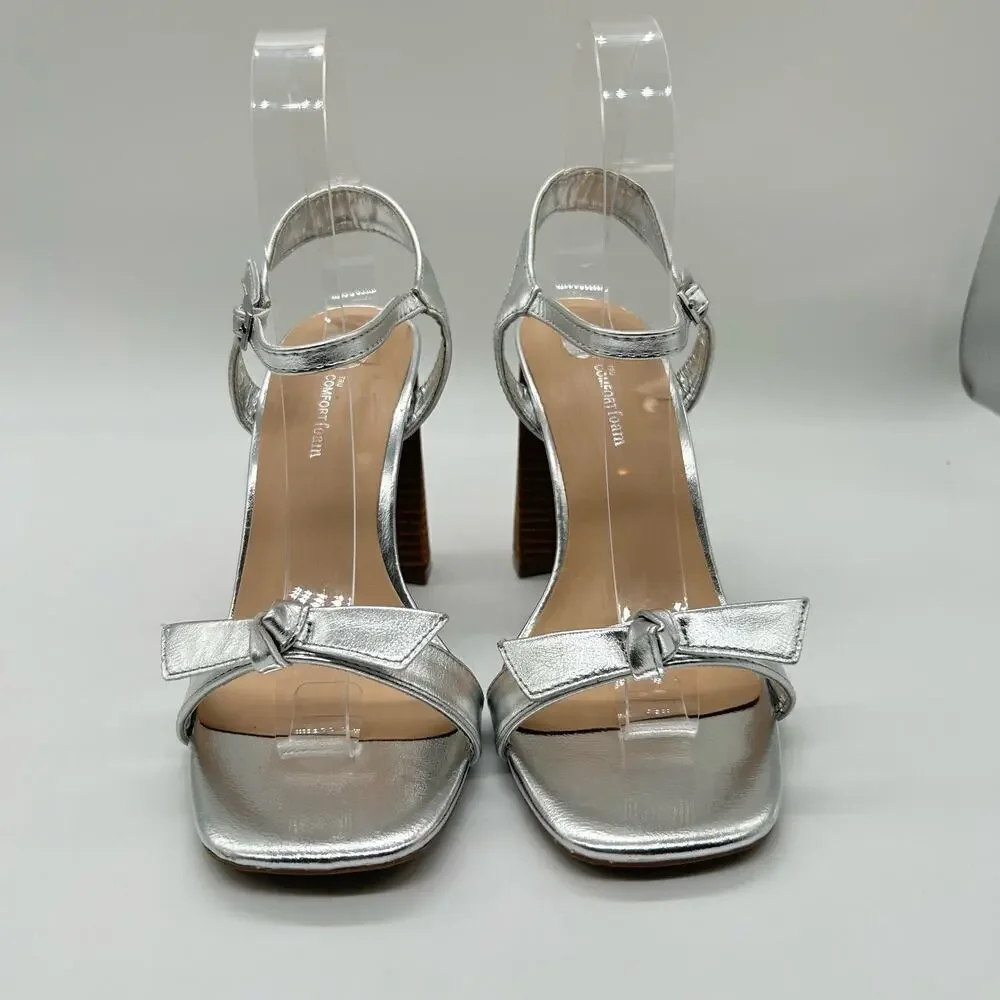 Journee Collection‎ Sandals Womens 7 Silver Dianne Heeled Open Toe Sandals NEW